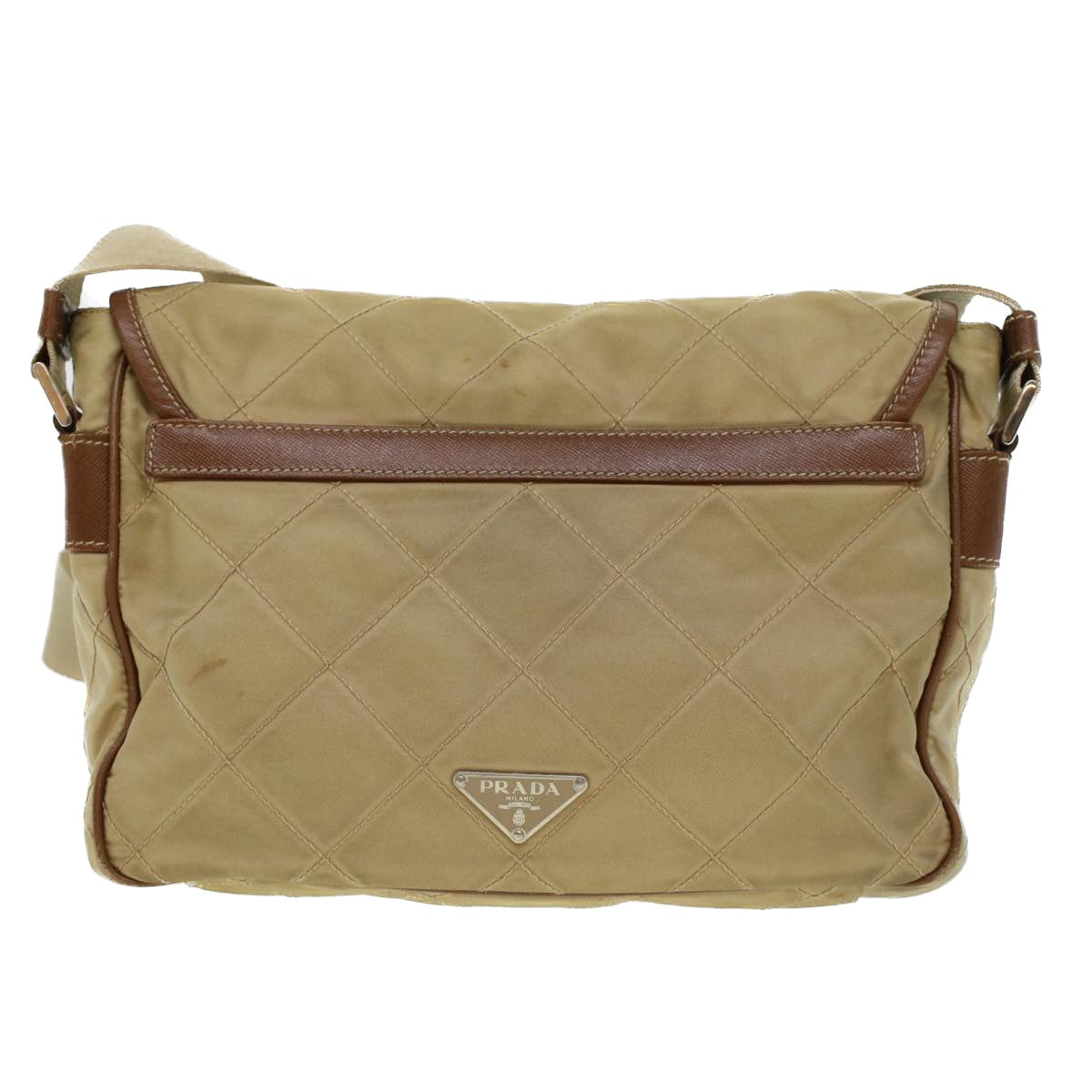 PRADA Quilted Shoulder Bag Nylon Beige Auth 42742 - 0