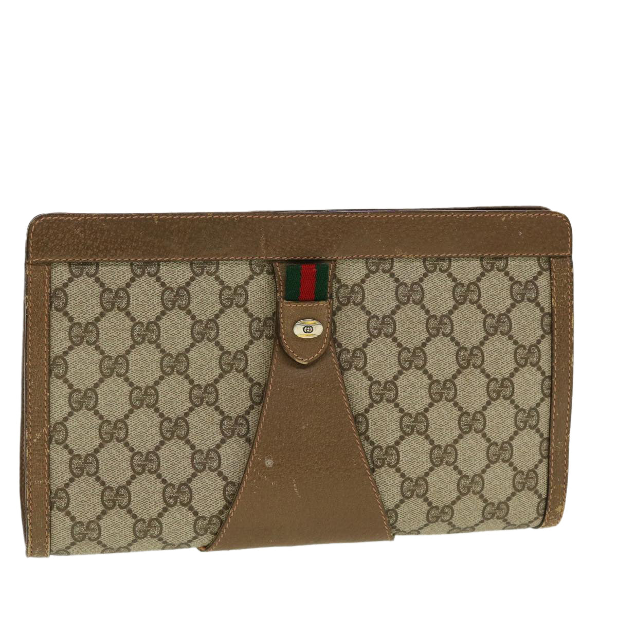 GUCCI GG Canvas Web Sherry Line Clutch Bag Beige Red Green 8901033 Auth 42746