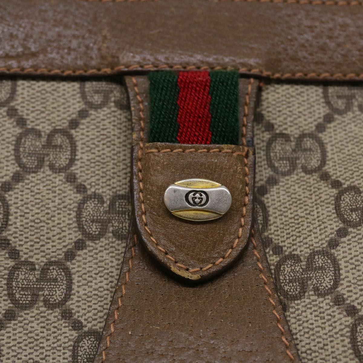 GUCCI GG Canvas Web Sherry Line Clutch Bag Beige Red Green 8901033 Auth 42746