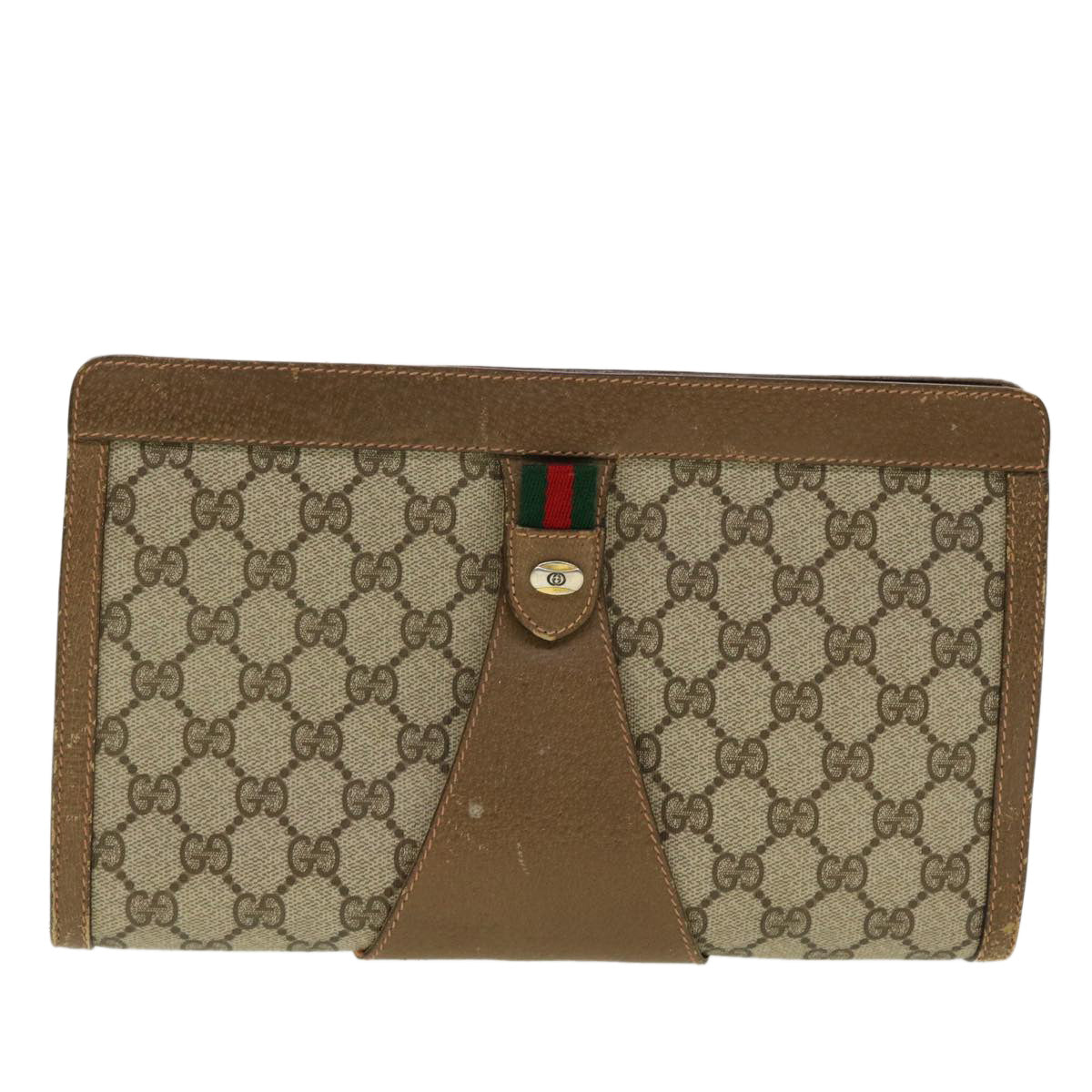 GUCCI GG Canvas Web Sherry Line Clutch Bag Beige Red Green 8901033 Auth 42746