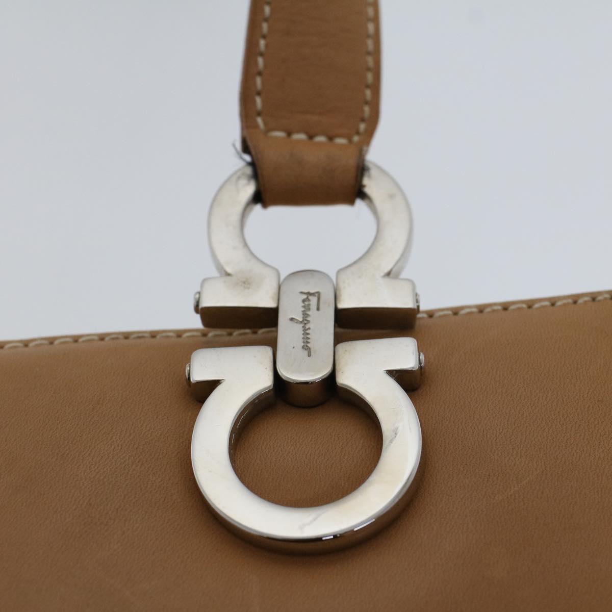 Salvatore Ferragamo Hand Bag Leather Beige Auth 42757