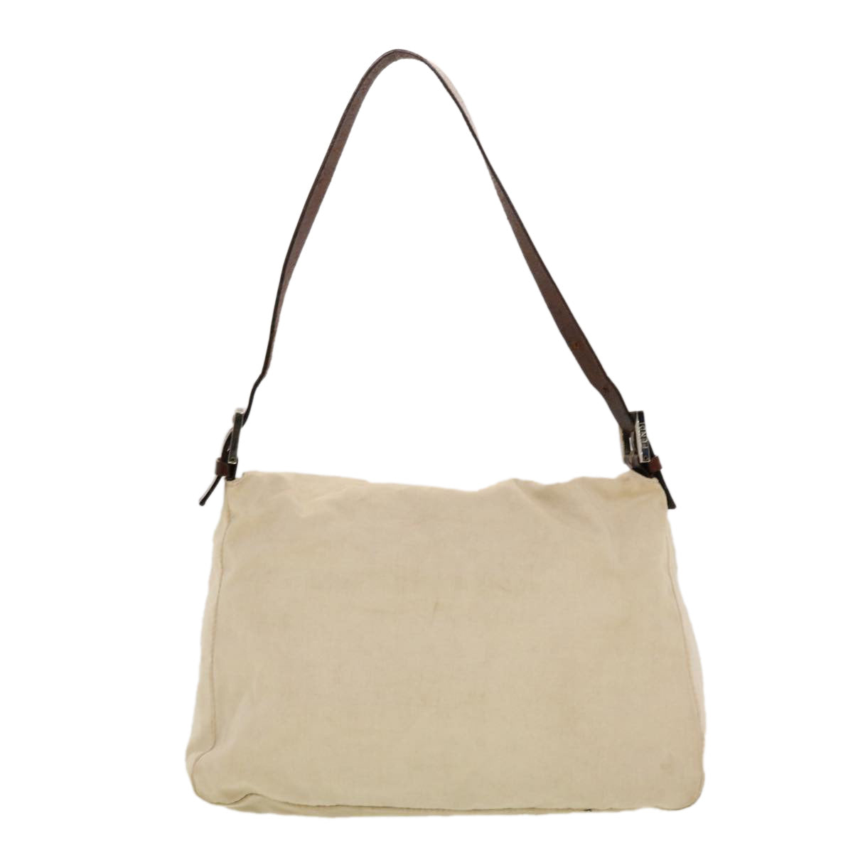 FENDI Mamma Baguette Shoulder Bag Canvas Beige 2355.26325.008 Auth 42758