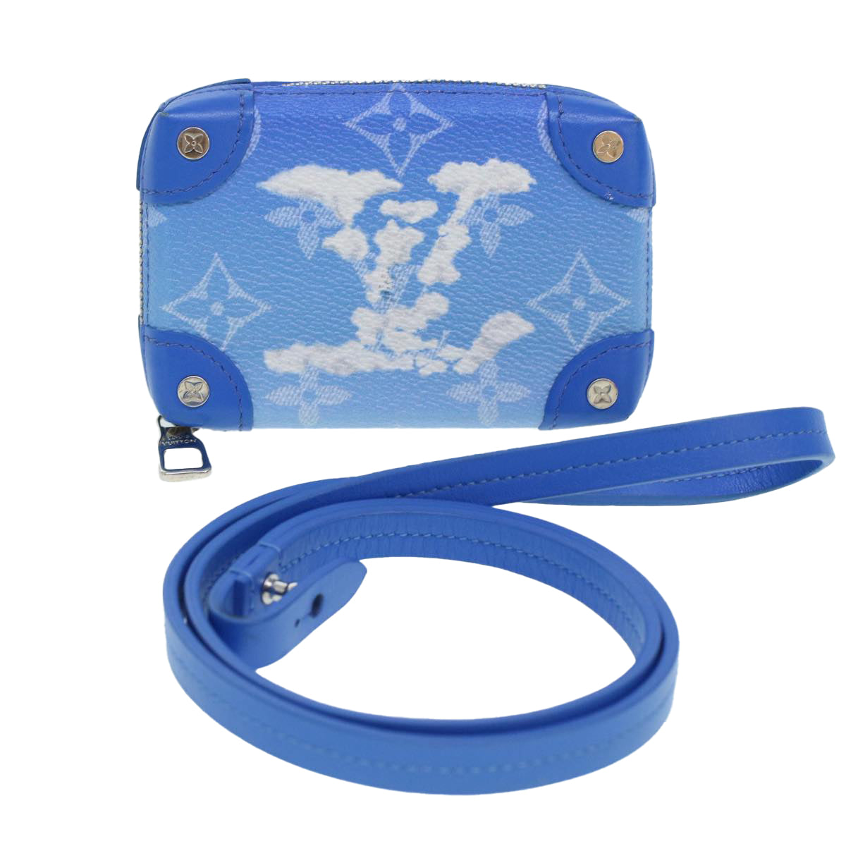 LOUIS VUITTON Monogram Clouds Soft Trunk Necklace Pouch Blue M45440 Auth 42825A