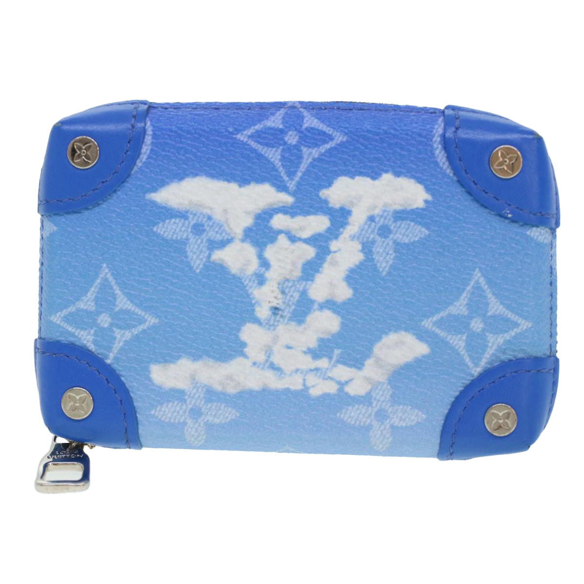 LOUIS VUITTON Monogram Clouds Soft Trunk Necklace Pouch Blue M45440 Auth 42825A