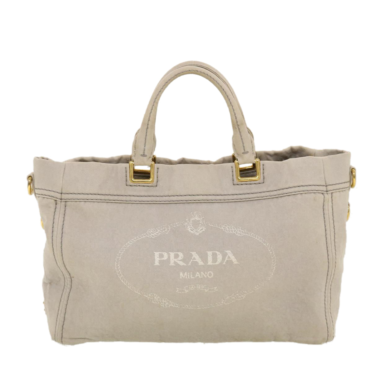 PRADA Canapa Hand Bag Canvas 2way Gray Auth 42850