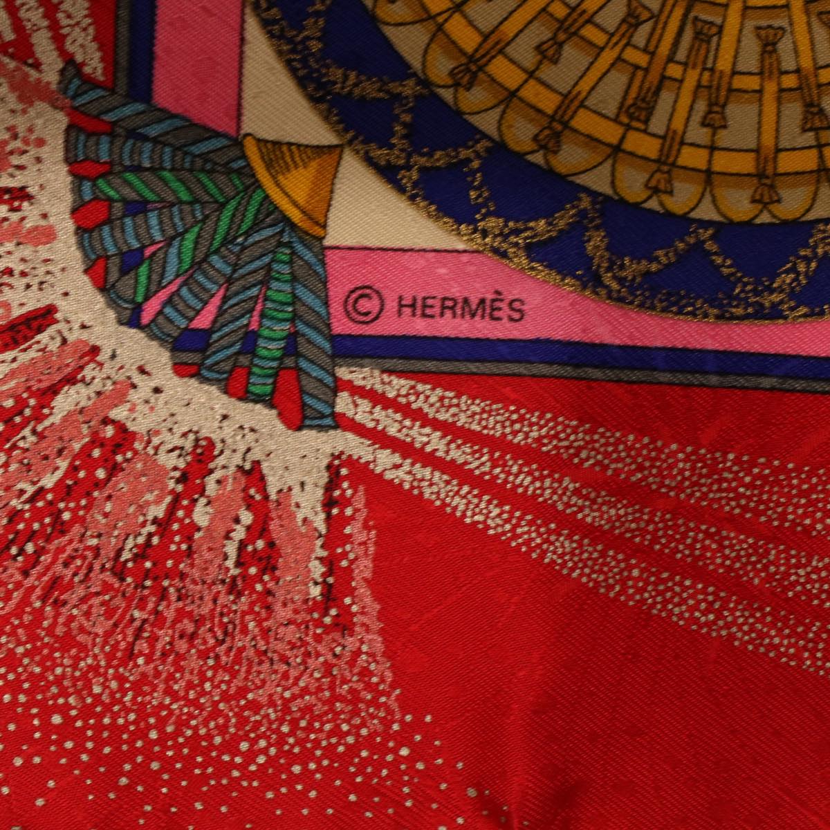 HERMES Carre 90 FEUX D'ARTIFICE Scarf Silk Red Auth 42851