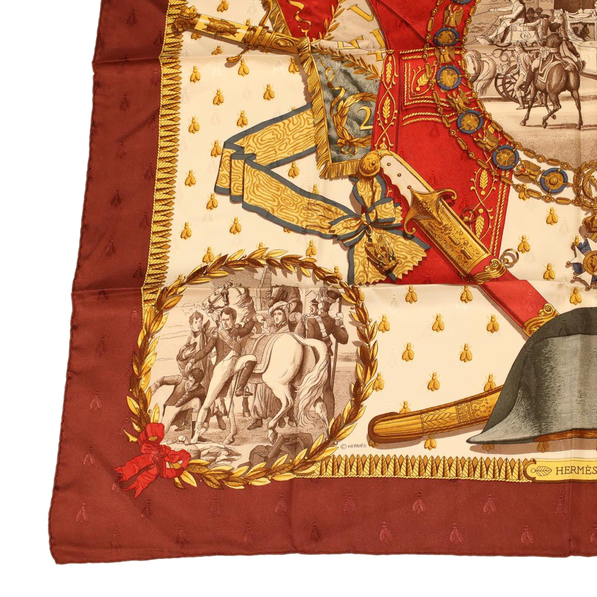 HERMES Carre 90 NAPOLEON Scarf Silk Wine Red Auth 42854