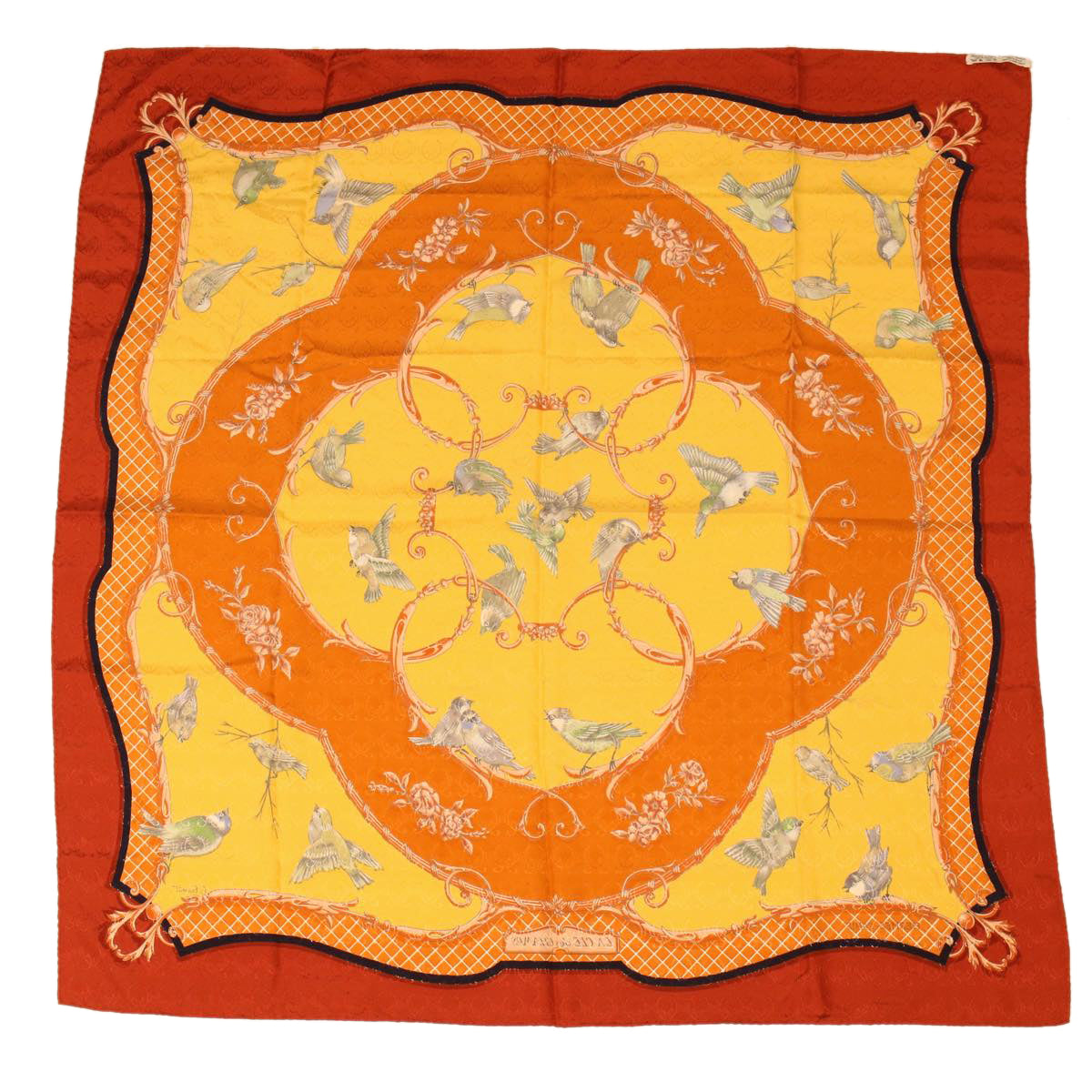 HERMES Carre 90 LA CLE des CHAMPS Scarf Silk Red Yellow Orange Auth 42873