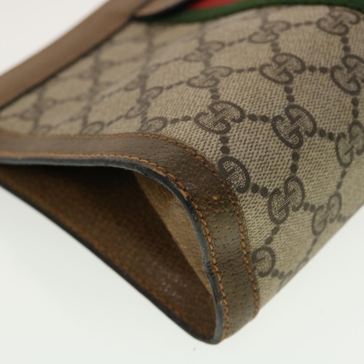 GUCCI GG Canvas Web Sherry Line Clutch Bag Beige Red Green 84.01.001 Auth 42878