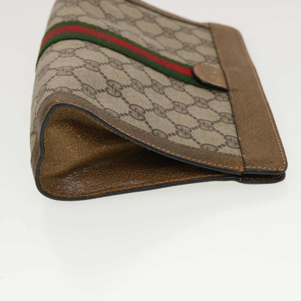 GUCCI GG Canvas Web Sherry Line Clutch Bag Beige Red Green 84.01.001 Auth 42878