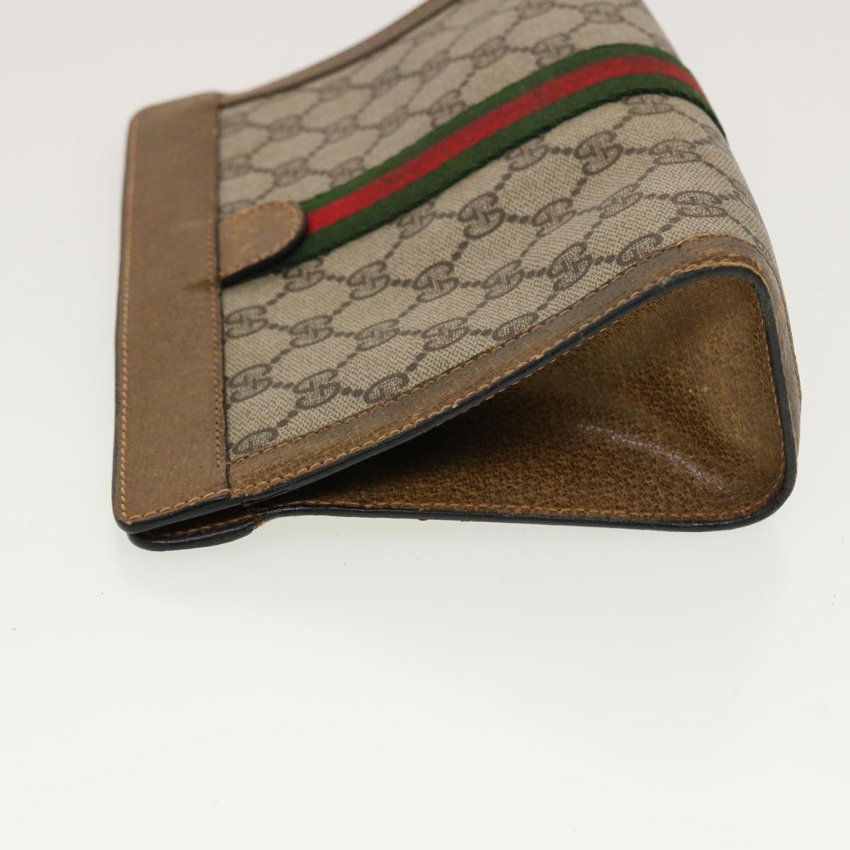 GUCCI GG Canvas Web Sherry Line Clutch Bag Beige Red Green 84.01.001 Auth 42878