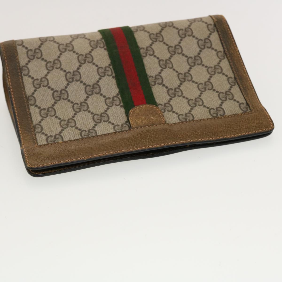 GUCCI GG Canvas Web Sherry Line Clutch Bag Beige Red Green 84.01.001 Auth 42878