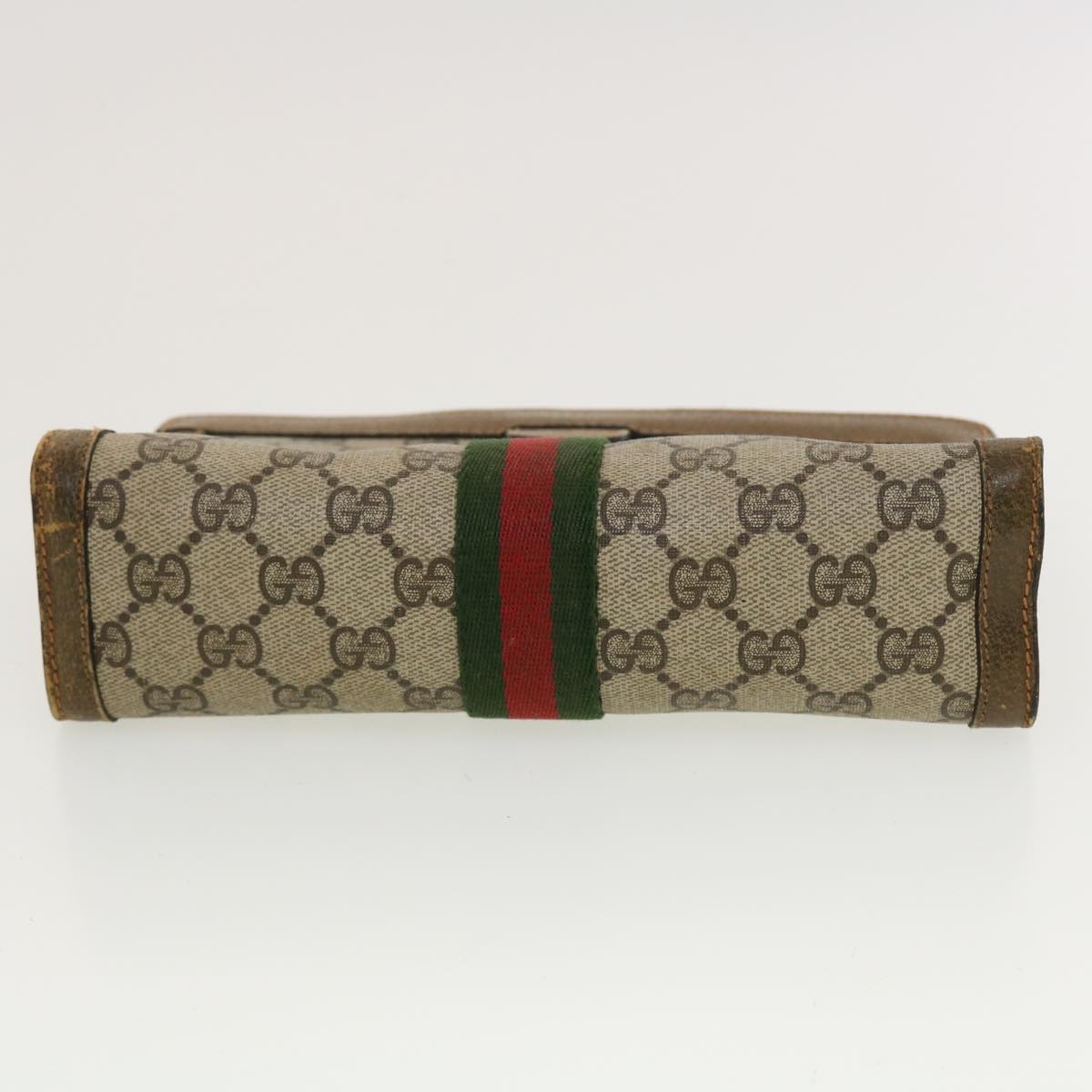 GUCCI GG Canvas Web Sherry Line Clutch Bag Beige Red Green 84.01.001 Auth 42878