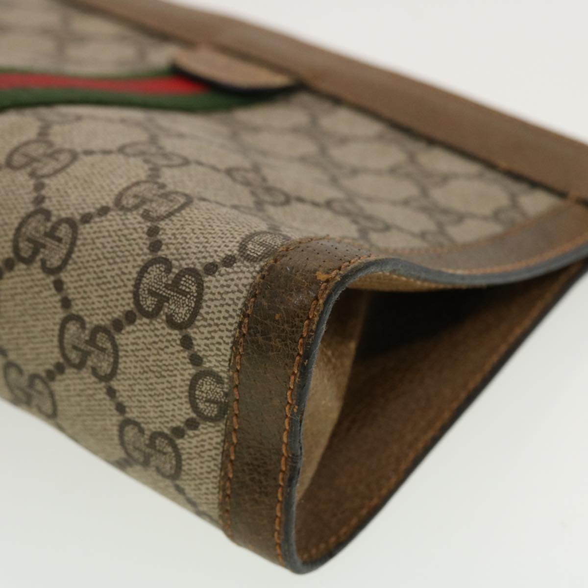 GUCCI GG Canvas Web Sherry Line Clutch Bag Beige Red Green 84.01.001 Auth 42878