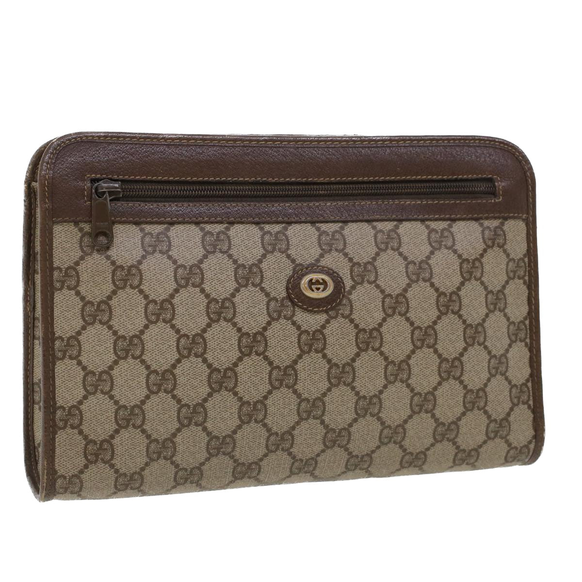 GUCCI GG Canvas Clutch Bag PVC Leather Beige 97.01.037 Auth 42879