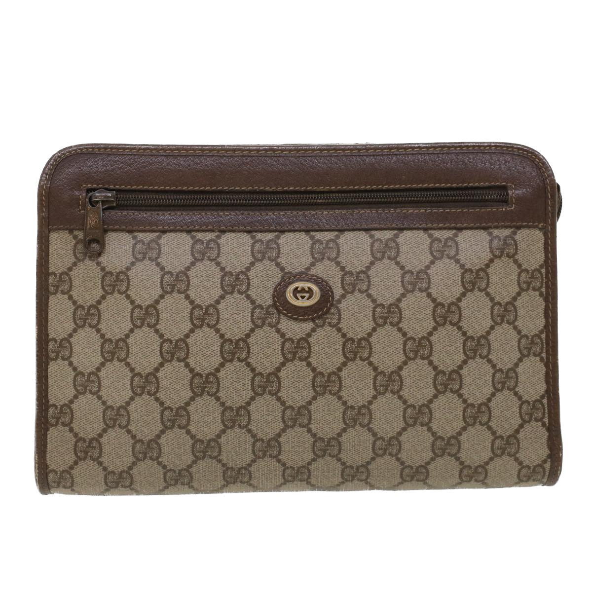 GUCCI GG Canvas Clutch Bag PVC Leather Beige 97.01.037 Auth 42879