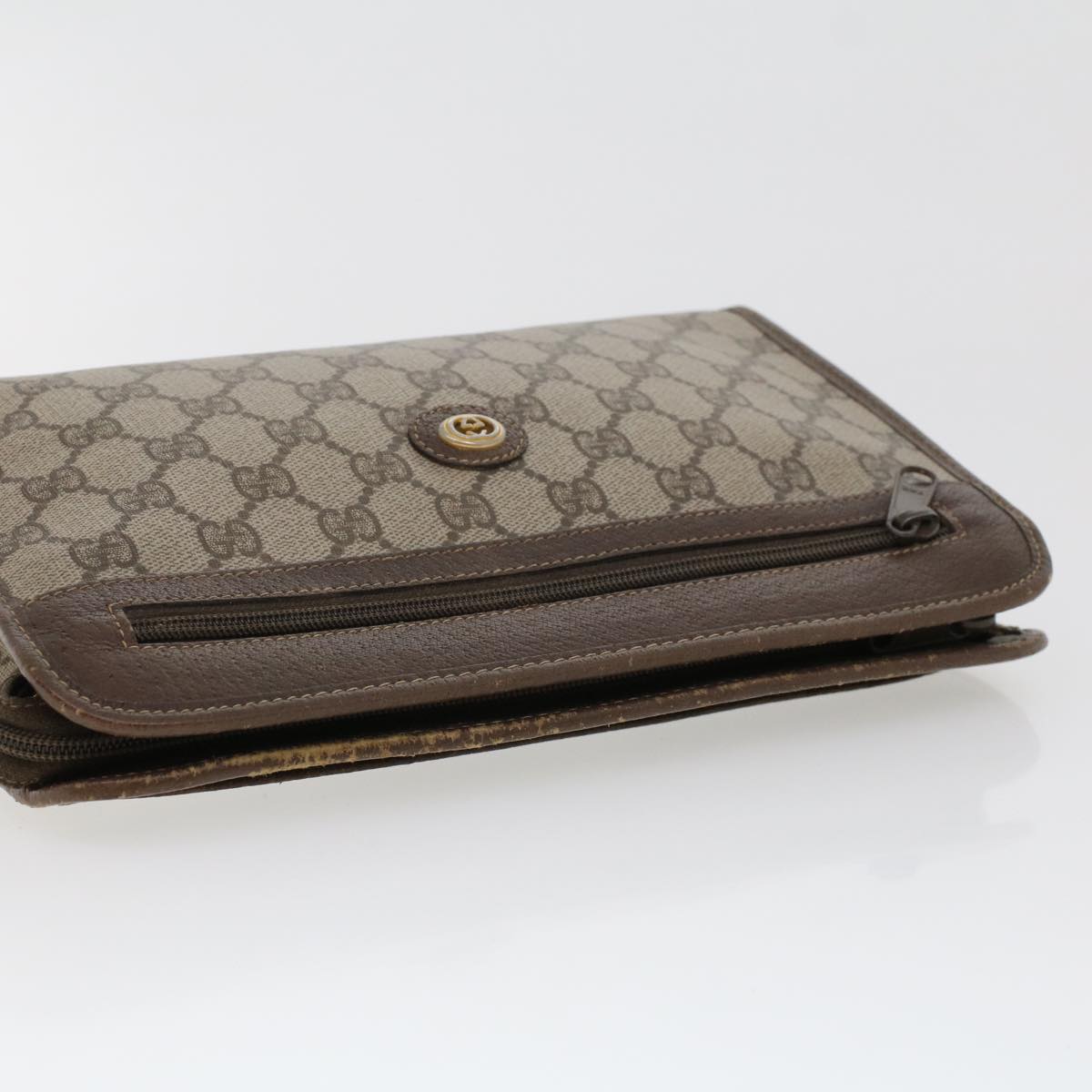 GUCCI GG Canvas Clutch Bag PVC Leather Beige 97.01.037 Auth 42879