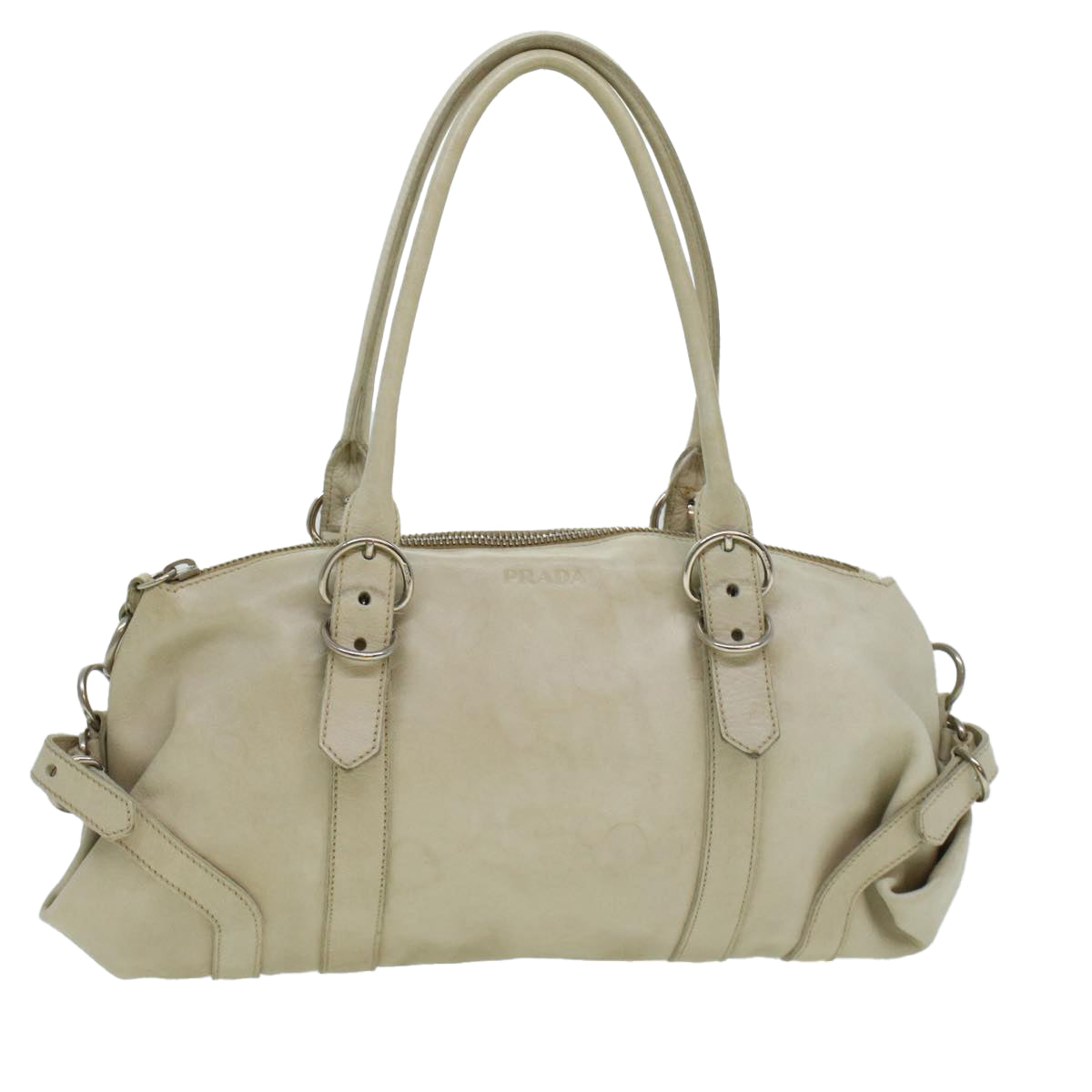 PRADA Hand Bag Leather White Auth 42895