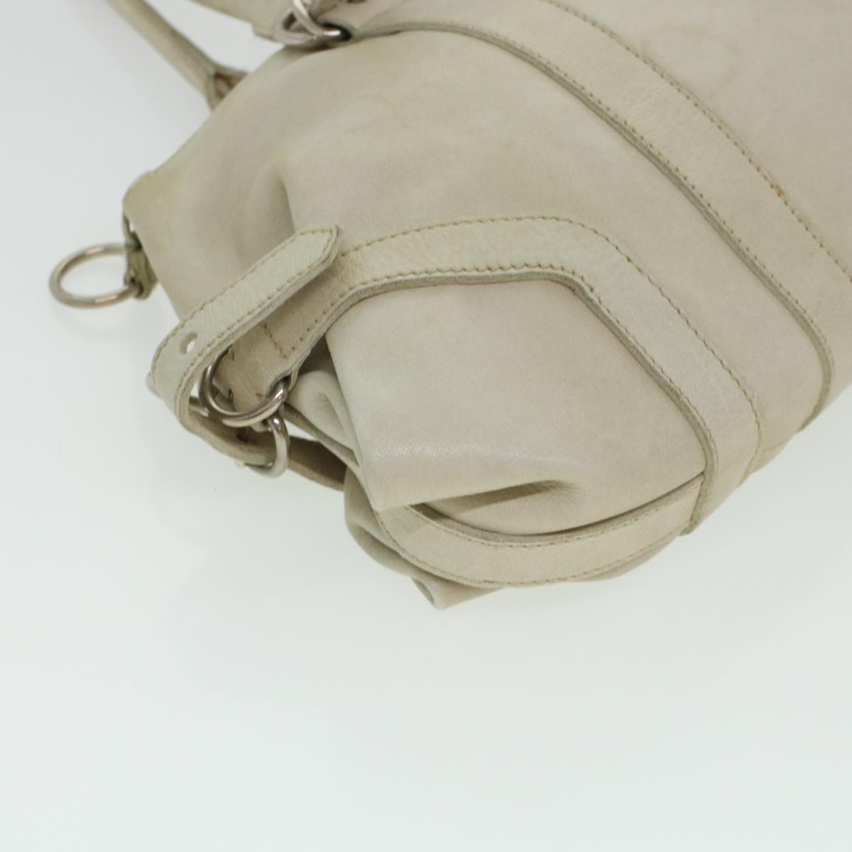 PRADA Hand Bag Leather White Auth 42895
