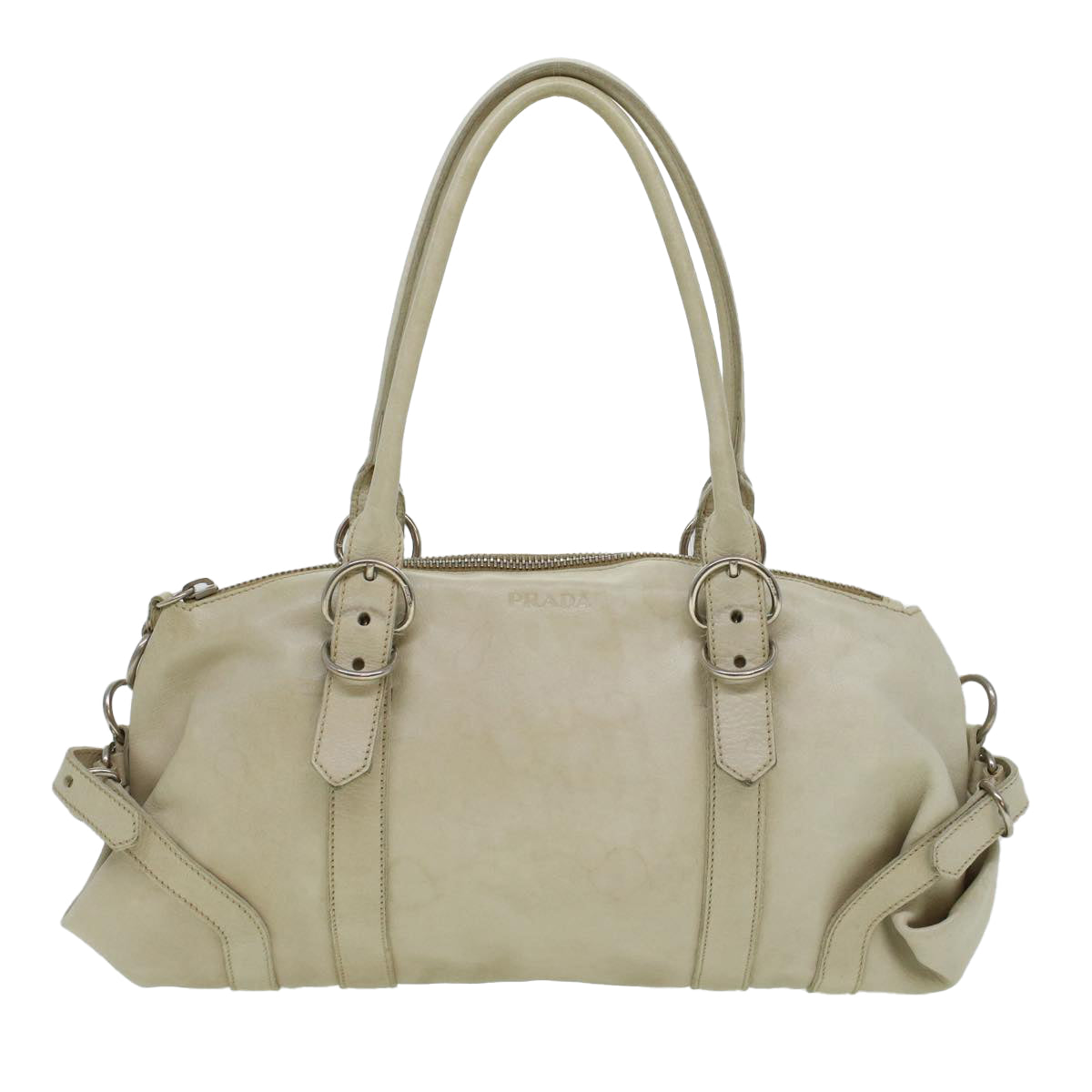 PRADA Hand Bag Leather White Auth 42895