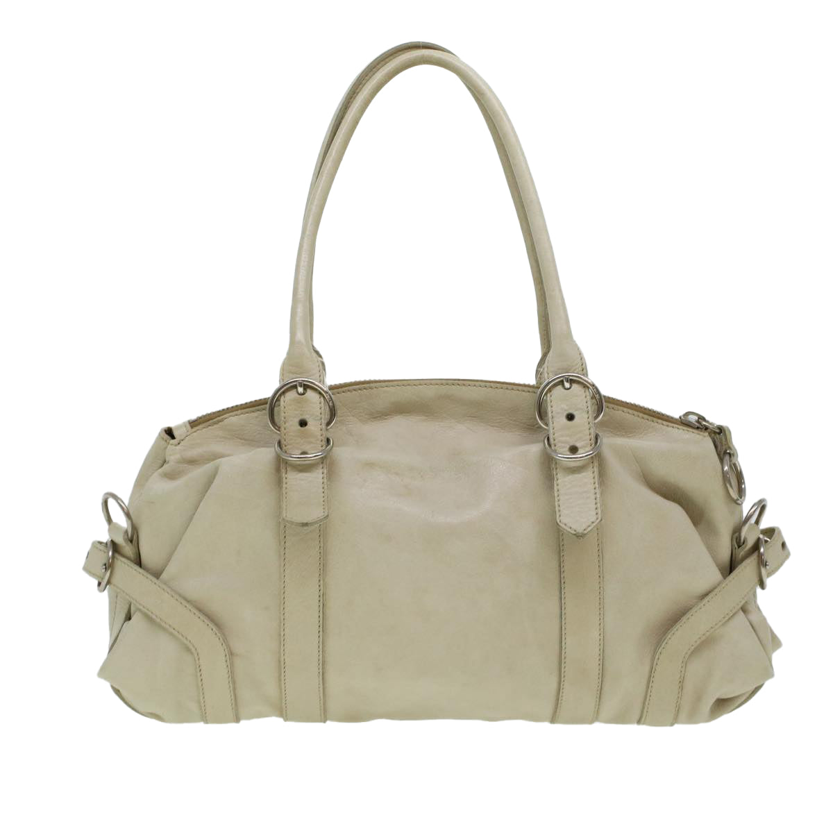 PRADA Hand Bag Leather White Auth 42895