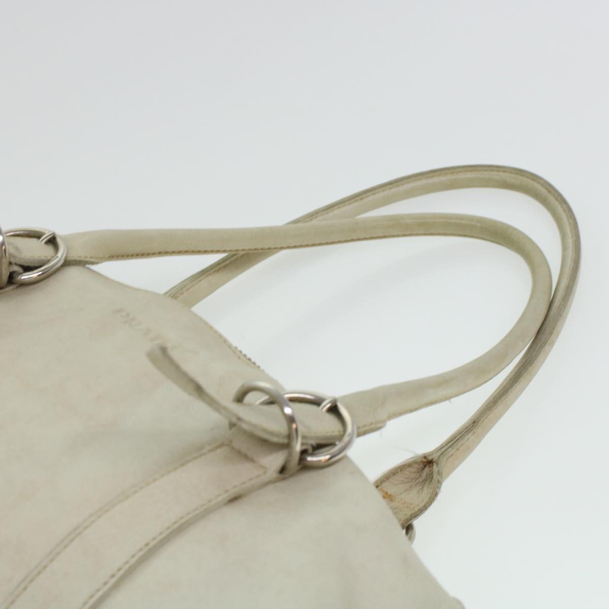 PRADA Hand Bag Leather White Auth 42895