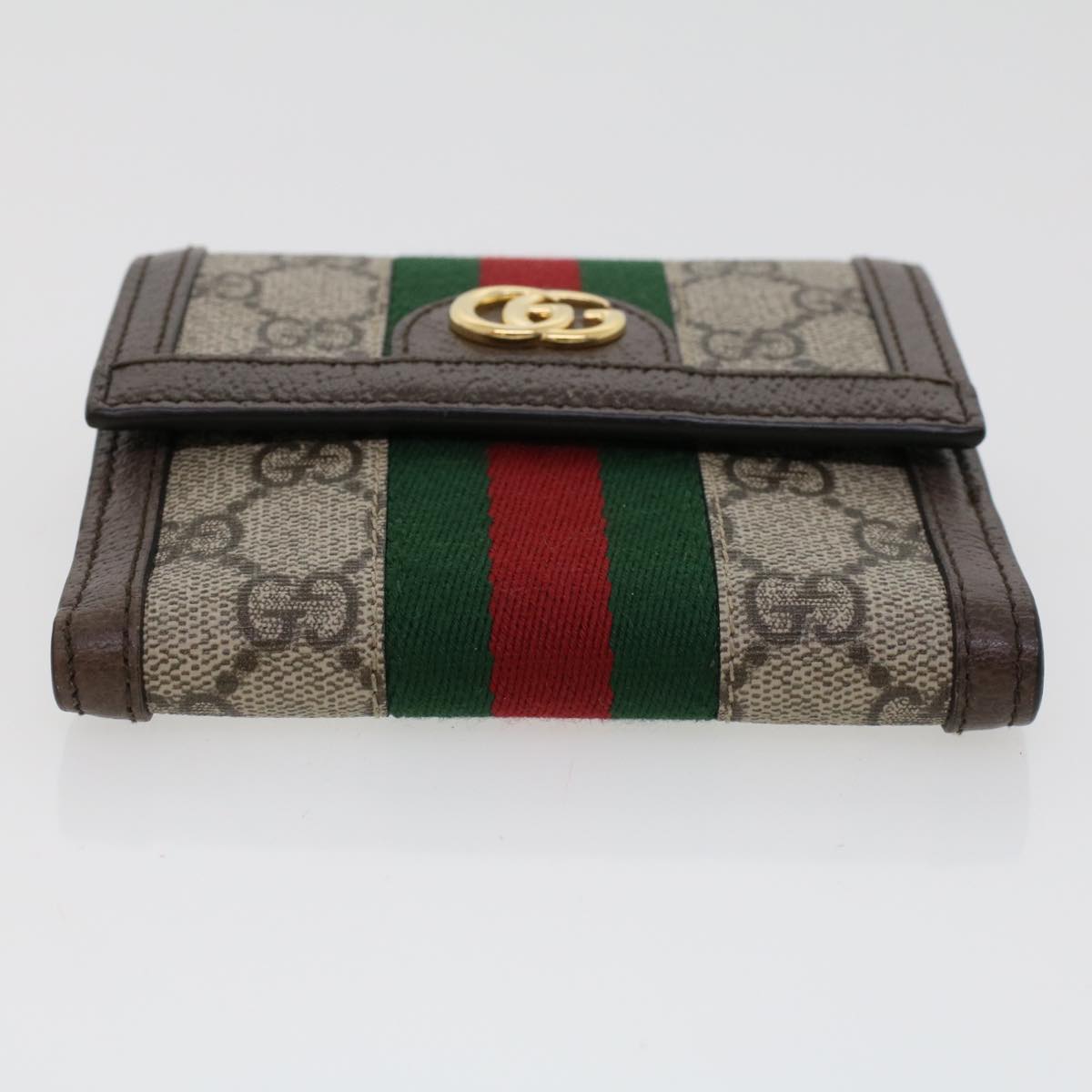 GUCCI GG Canvas Web Sherry Line Trifold Wallet PVC Leather Beige Red Auth 42974