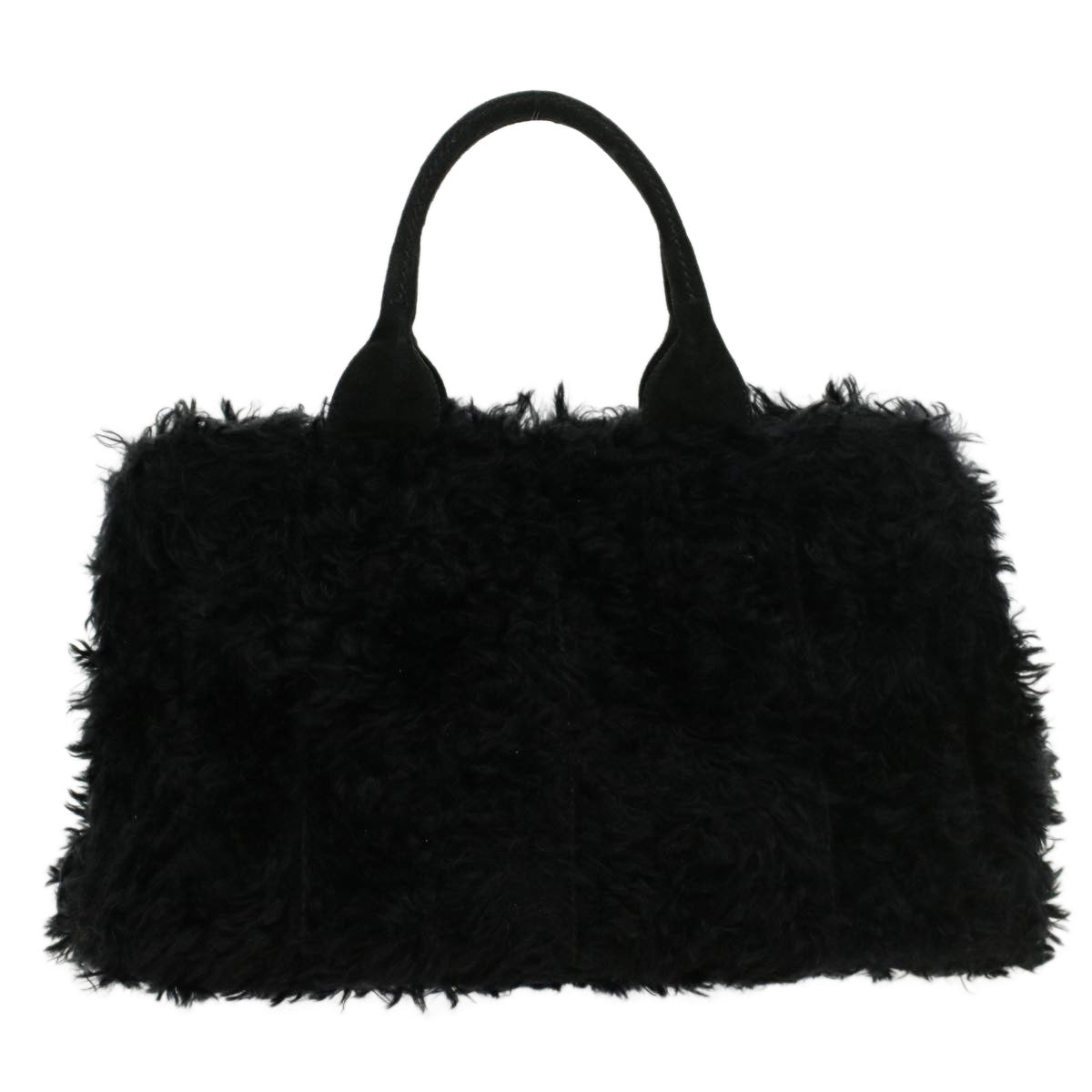 PRADA Canapa Hand Bag Fur Black Auth 42983 - 0