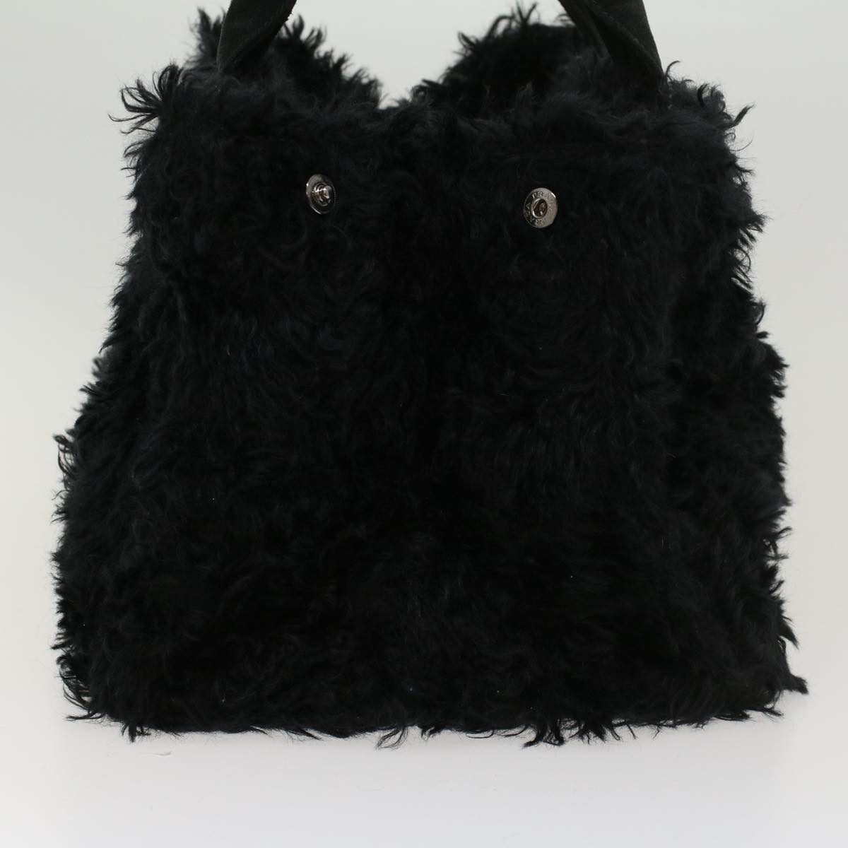 PRADA Canapa Hand Bag Fur Black Auth 42983