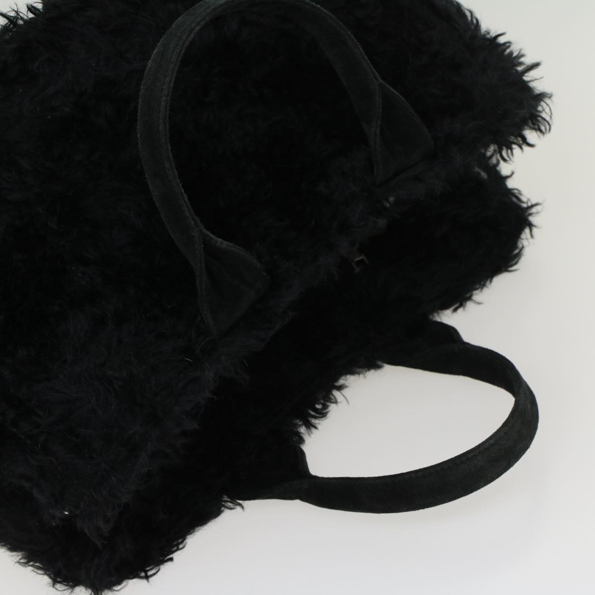 PRADA Canapa Hand Bag Fur Black Auth 42983