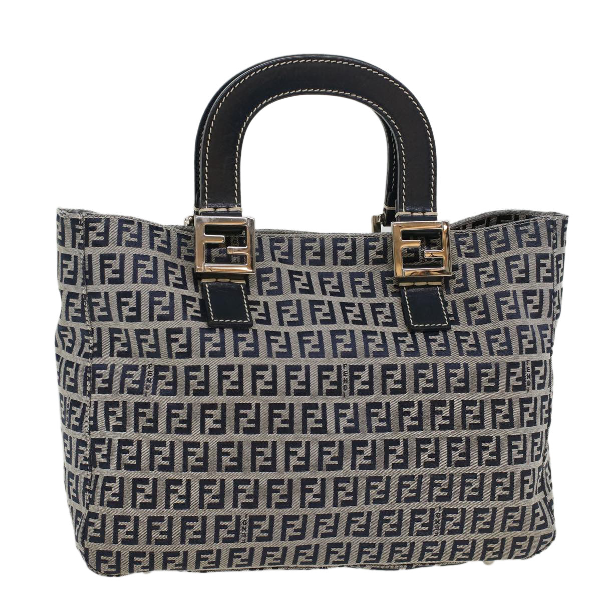 FENDI Zucchino Canvas Hand Bag Navy Auth 42994