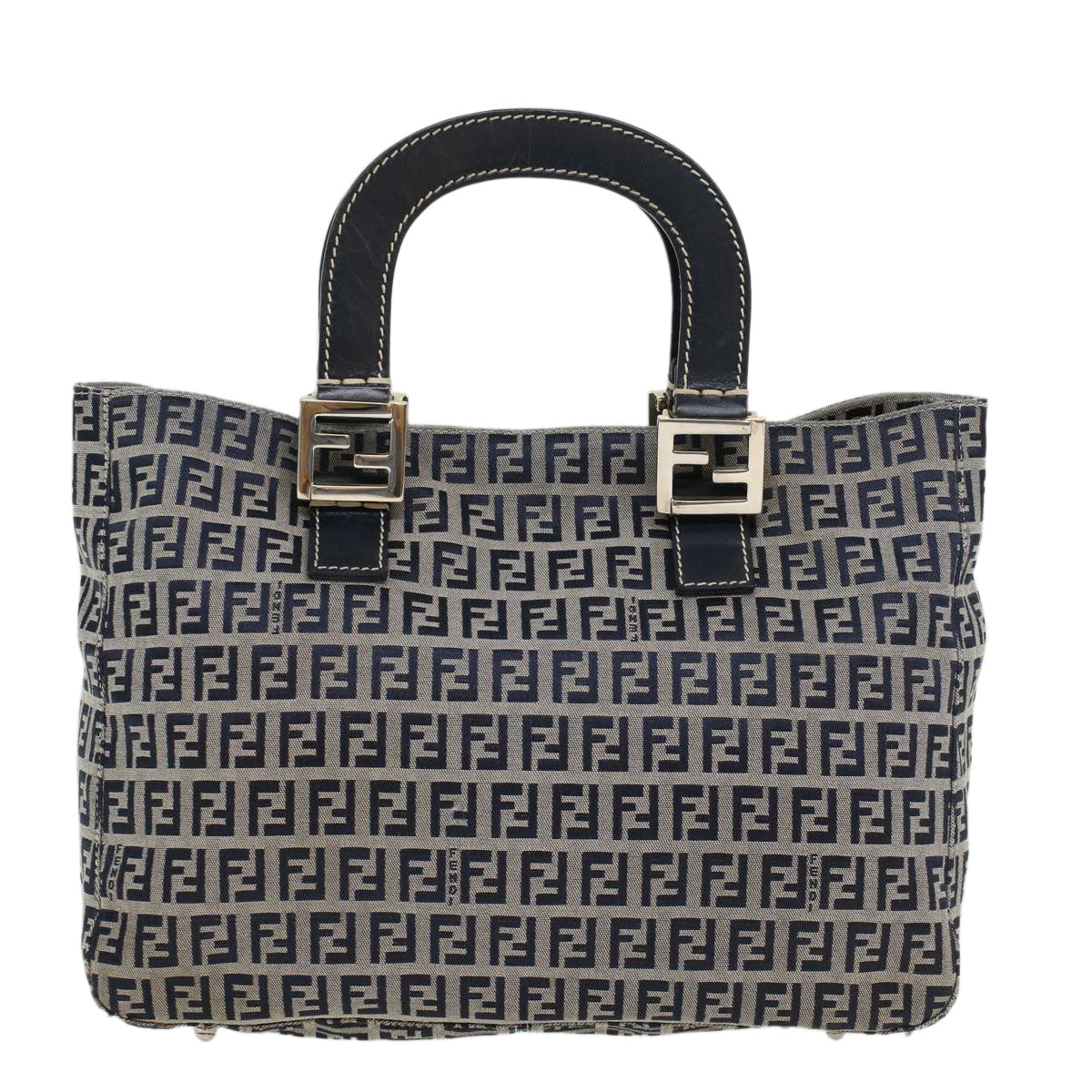 FENDI Zucchino Canvas Hand Bag Navy Auth 42994