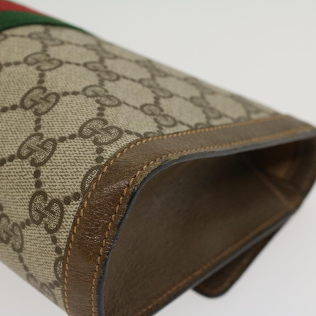 GUCCI GG Canvas Web Sherry Line Clutch Bag PVC Leather Beige Green Auth 43089