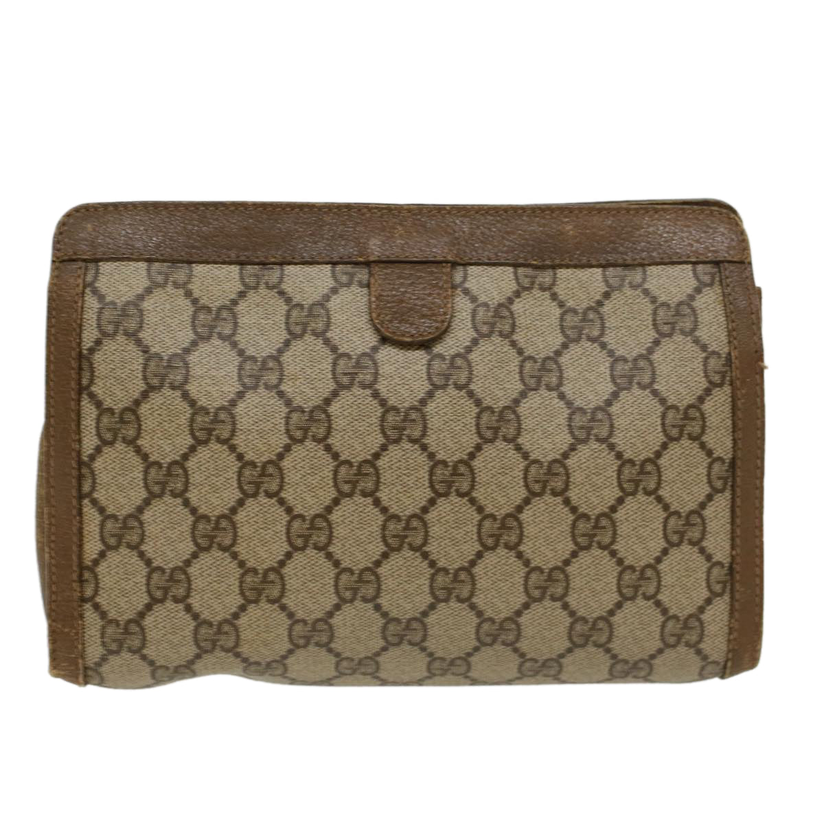 GUCCI GG Canvas Web Sherry Line Clutch Bag PVC Leather Beige Green Auth 43090 - 0