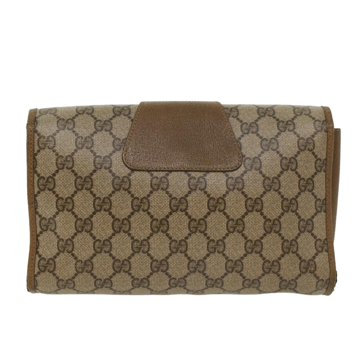 GUCCI GG Canvas Web Sherry Line Clutch Bag PVC Leather Beige Green Auth 43092