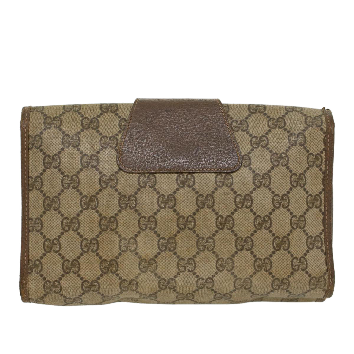 GUCCI GG Canvas Web Sherry Line Clutch Bag PVC Leather Beige Green Auth 43093 - 0