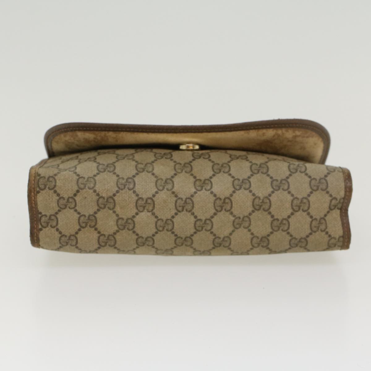 GUCCI GG Canvas Web Sherry Line Clutch Bag PVC Leather Beige Green Auth 43093