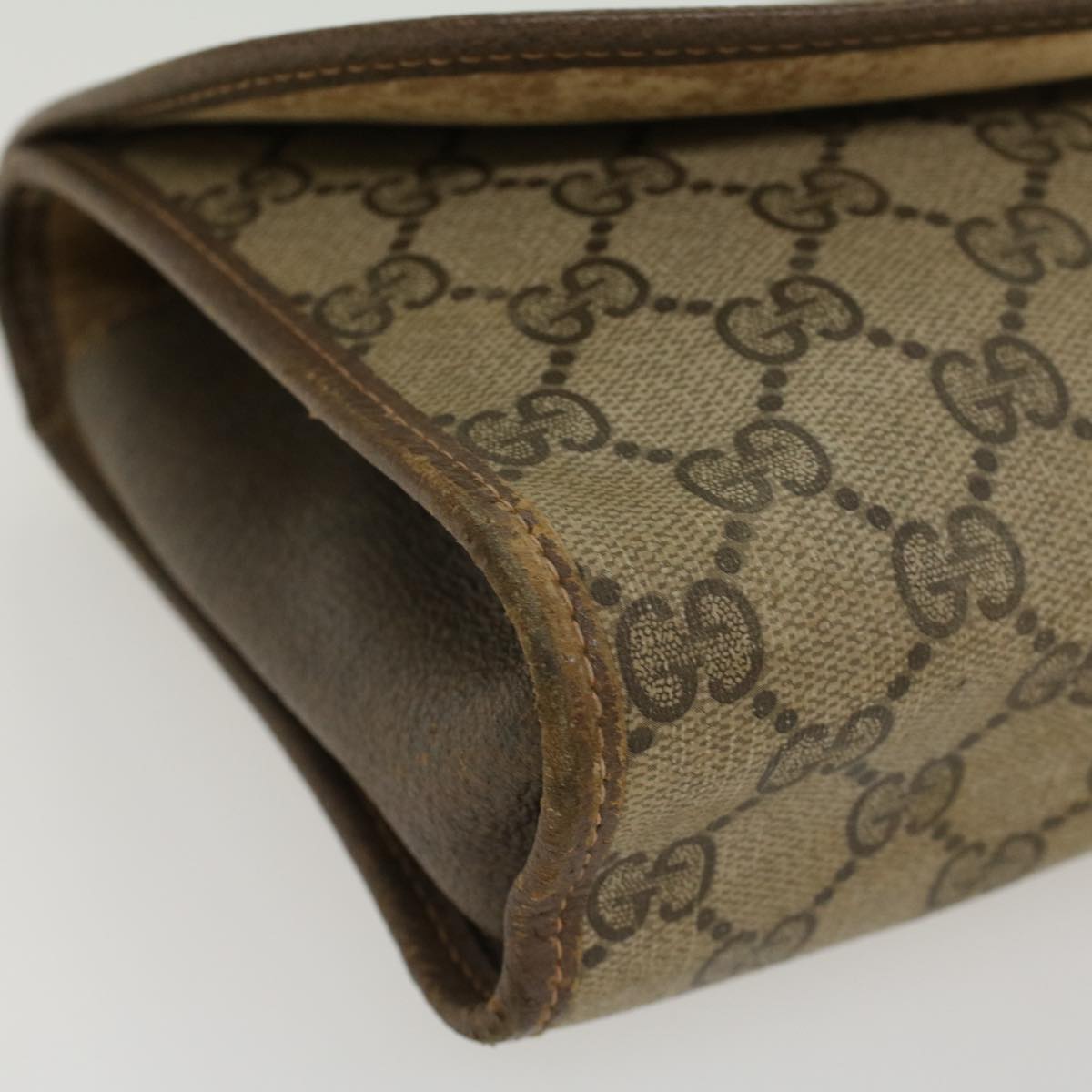 GUCCI GG Canvas Web Sherry Line Clutch Bag PVC Leather Beige Green Auth 43093