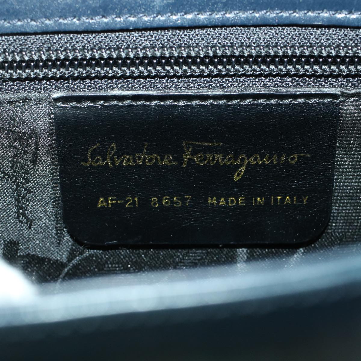 Salvatore Ferragamo Gancini Shoulder Bag Leather Navy Auth 43097