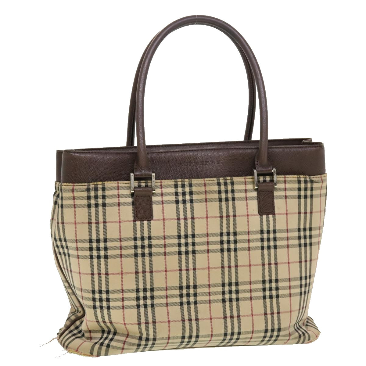 BURBERRY Nova Check Tote Bag Nylon Beige Auth 43102