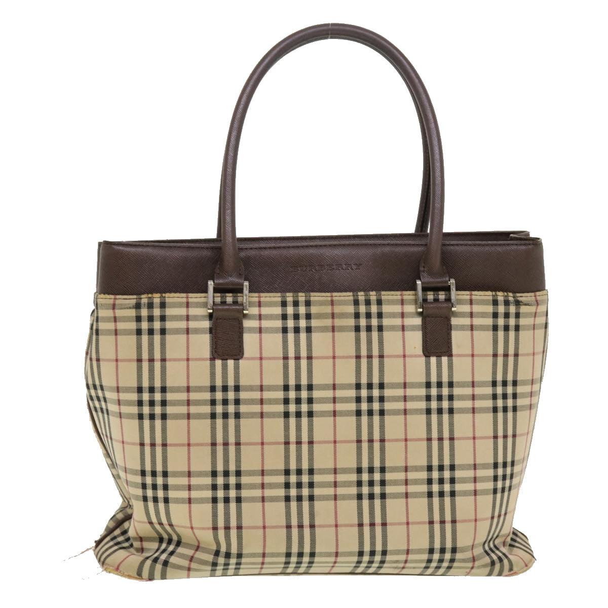 BURBERRY Nova Check Tote Bag Nylon Beige Auth 43102