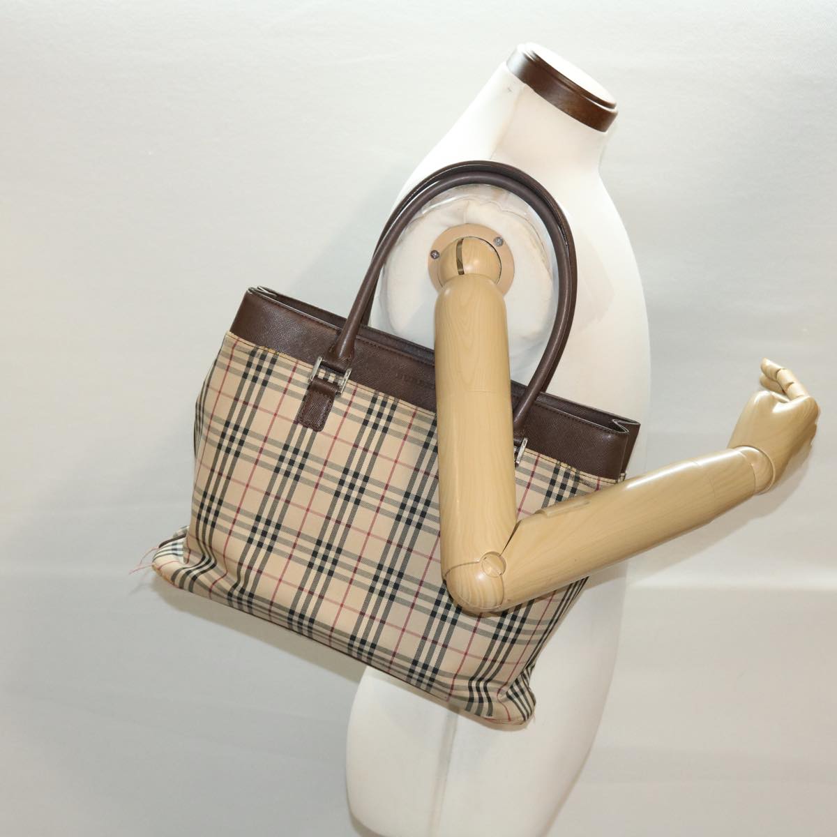 BURBERRY Nova Check Tote Bag Nylon Beige Auth 43102