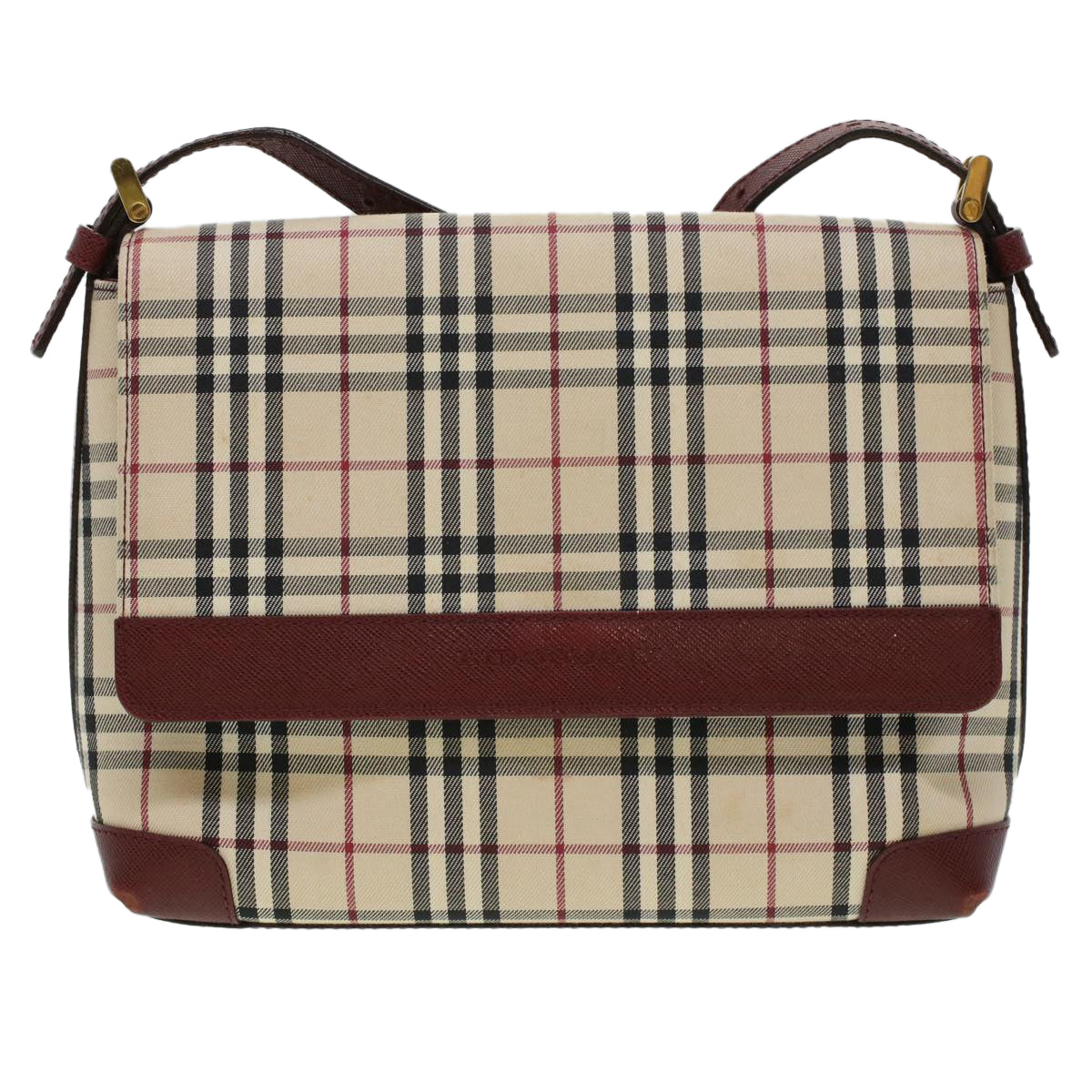 BURBERRY Nova Check Shoulder Bag Nylon Leather Beige Red Auth 43105