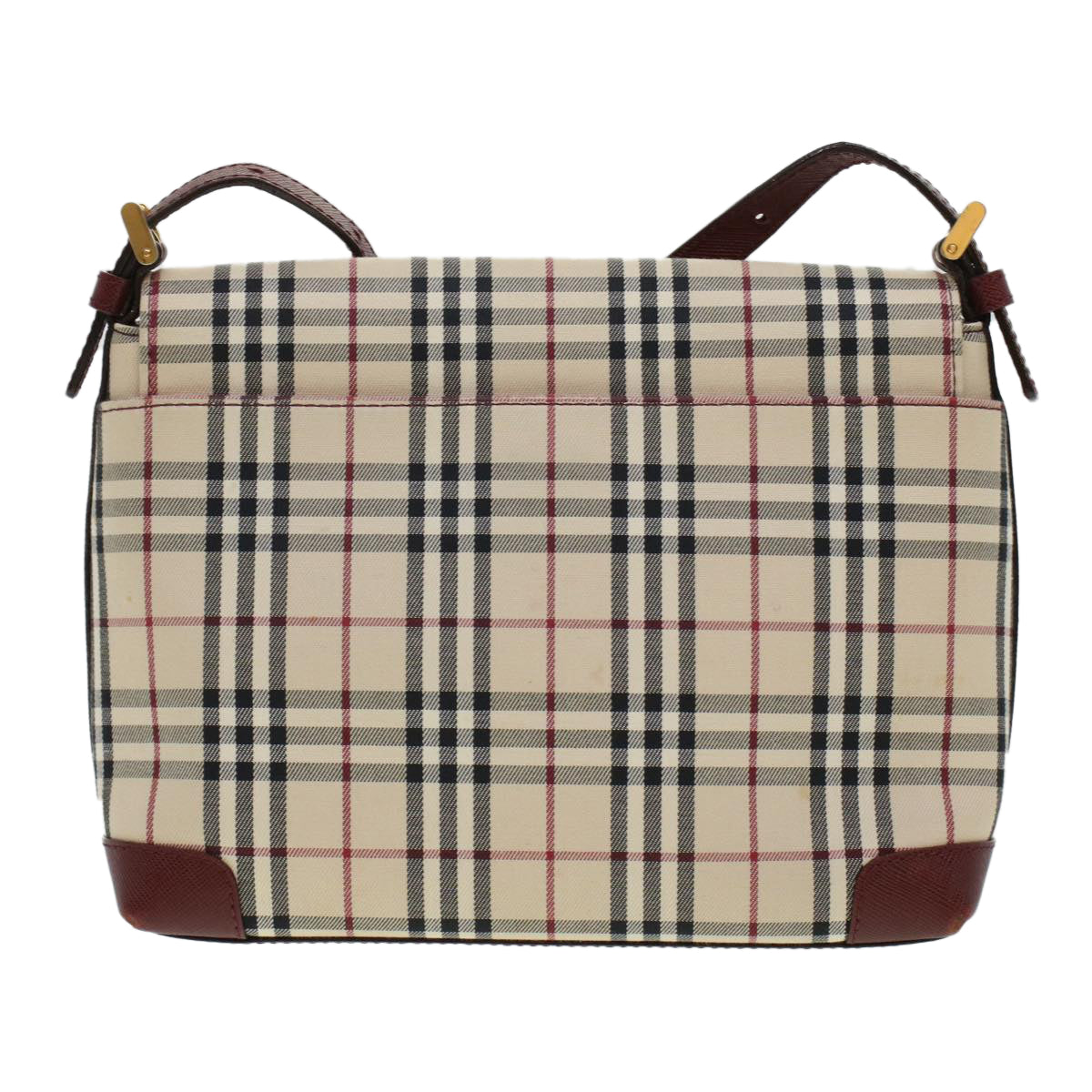 BURBERRY Nova Check Shoulder Bag Nylon Leather Beige Red Auth 43105