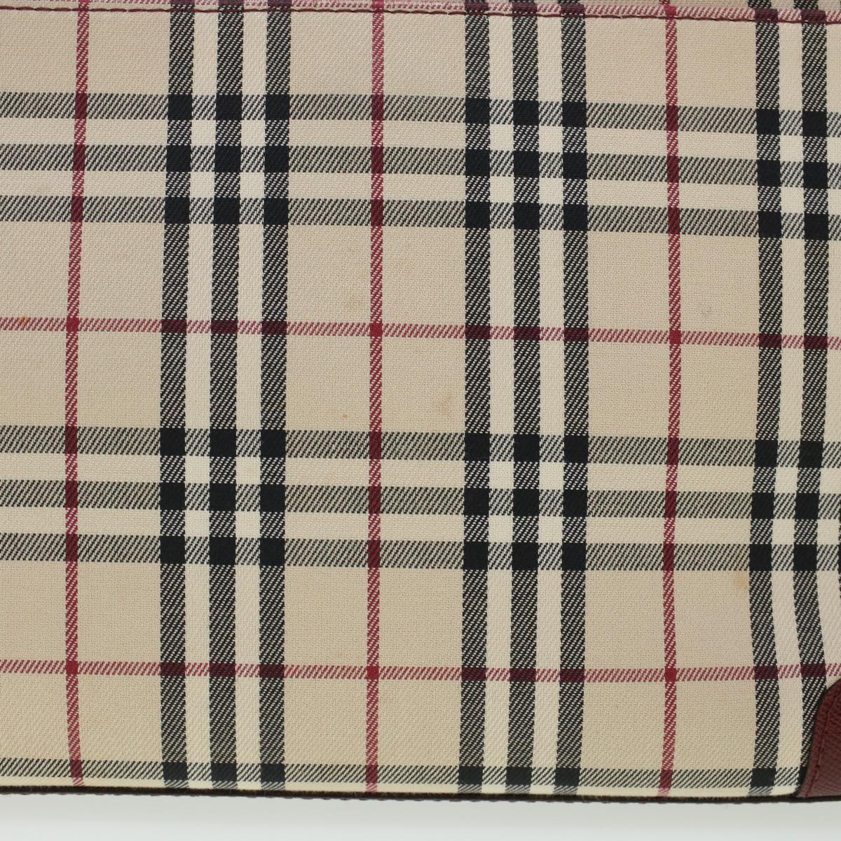 BURBERRY Nova Check Shoulder Bag Nylon Leather Beige Red Auth 43105