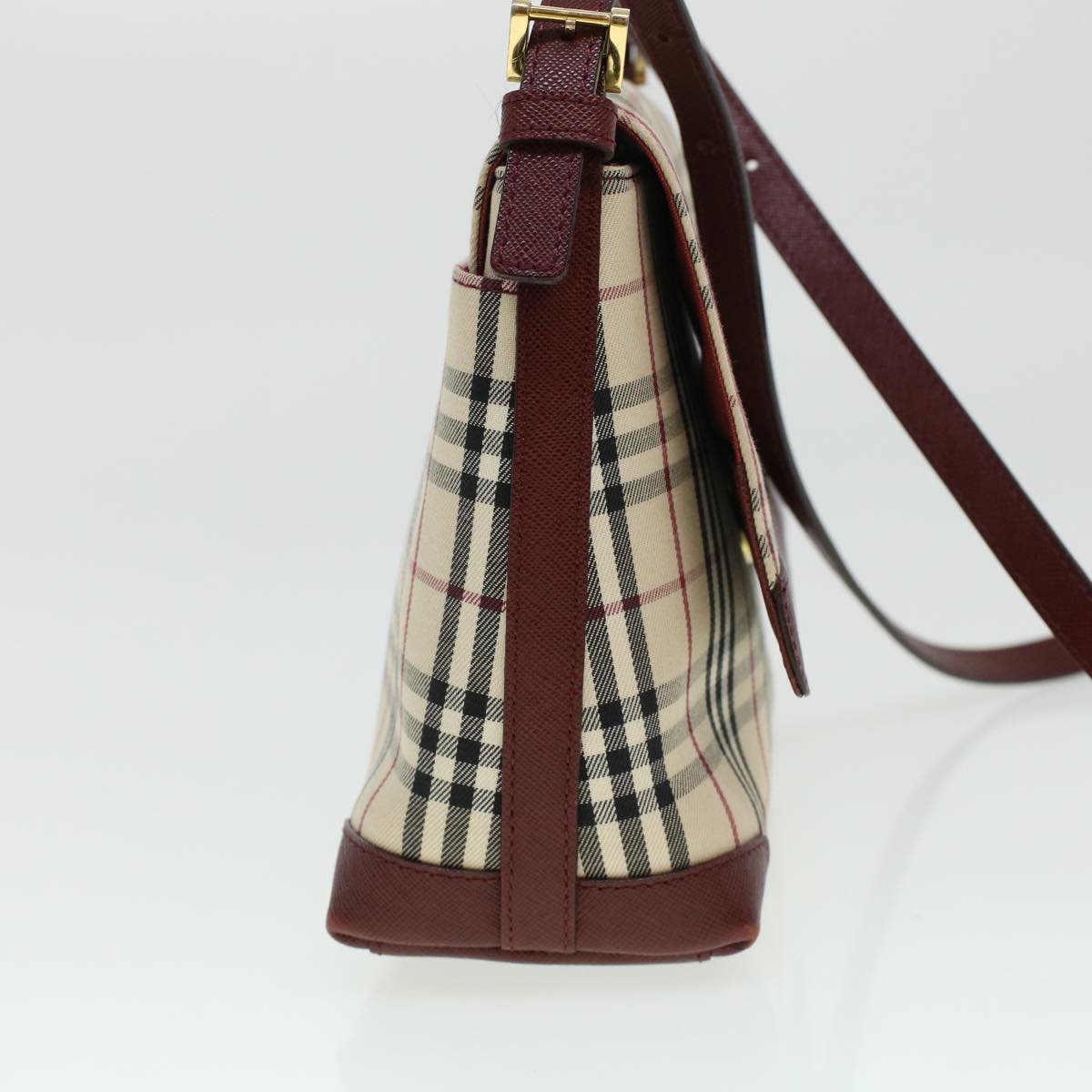 BURBERRY Nova Check Shoulder Bag Nylon Leather Beige Red Auth 43105