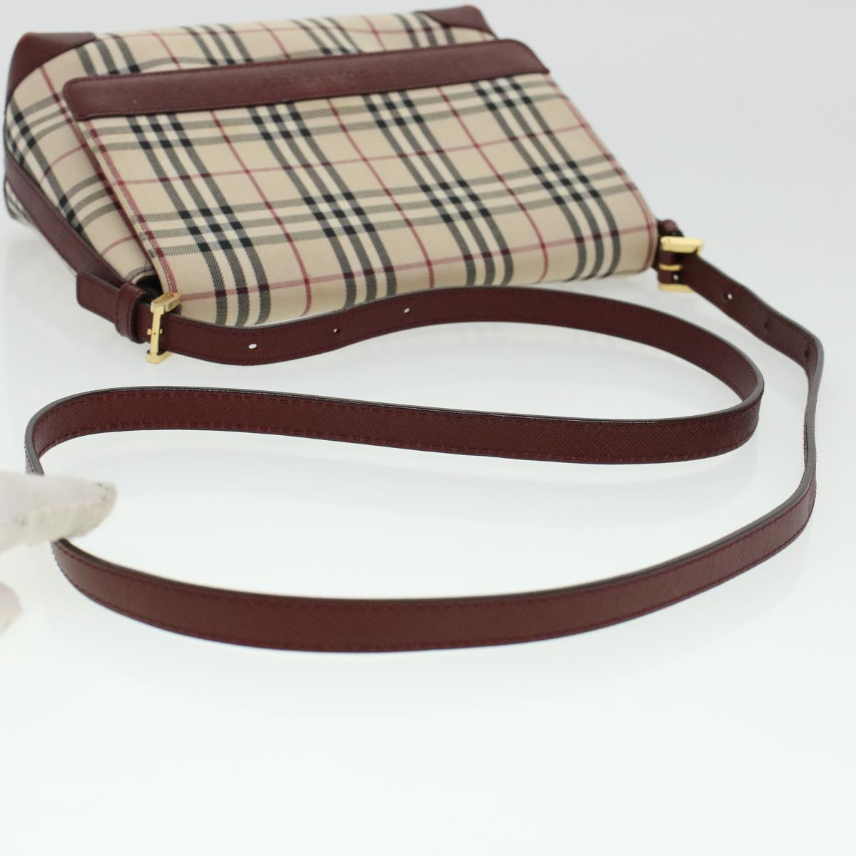 BURBERRY Nova Check Shoulder Bag Nylon Leather Beige Red Auth 43105