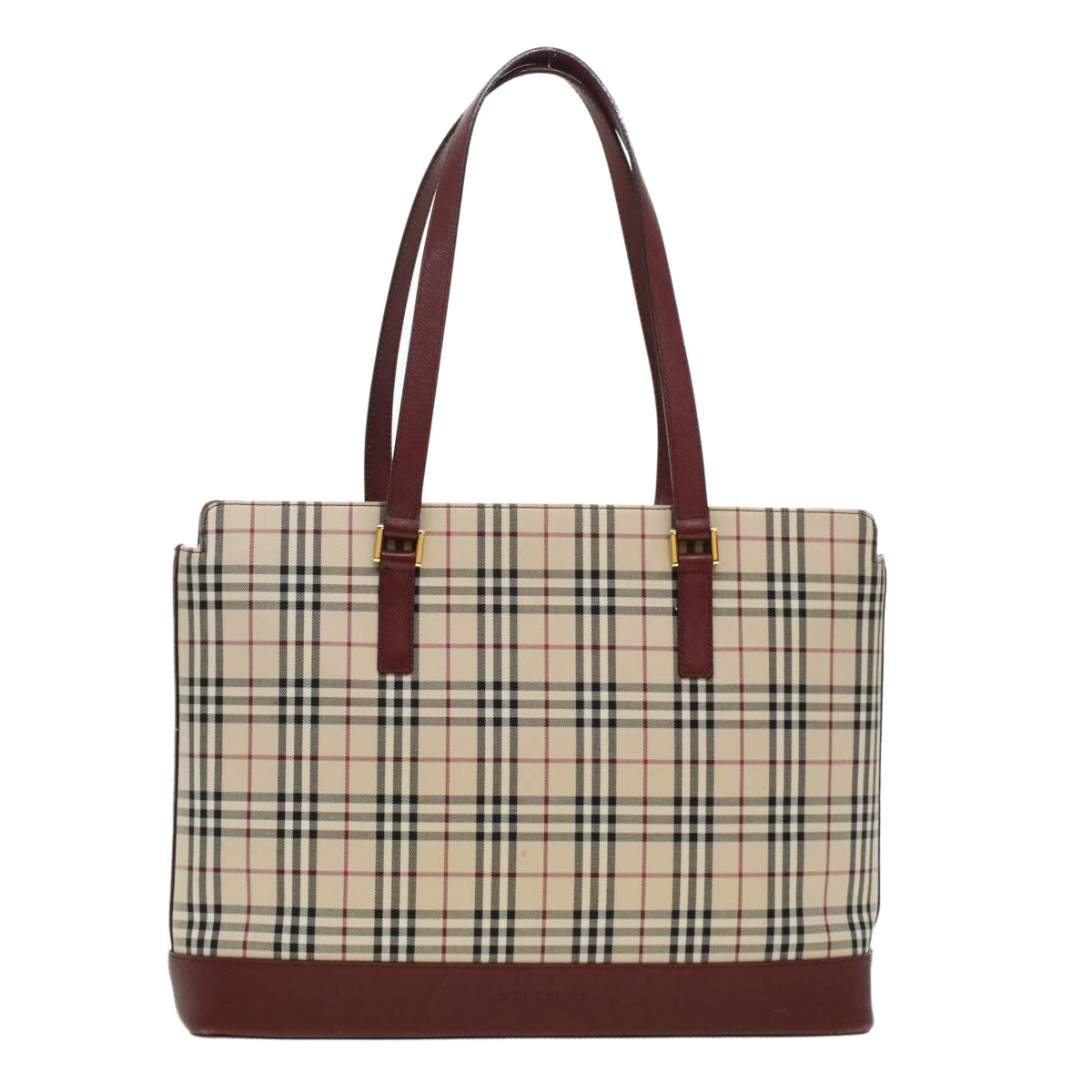 BURBERRY Nova Check Tote Bag Nylon Leather Beige Red Auth 43107