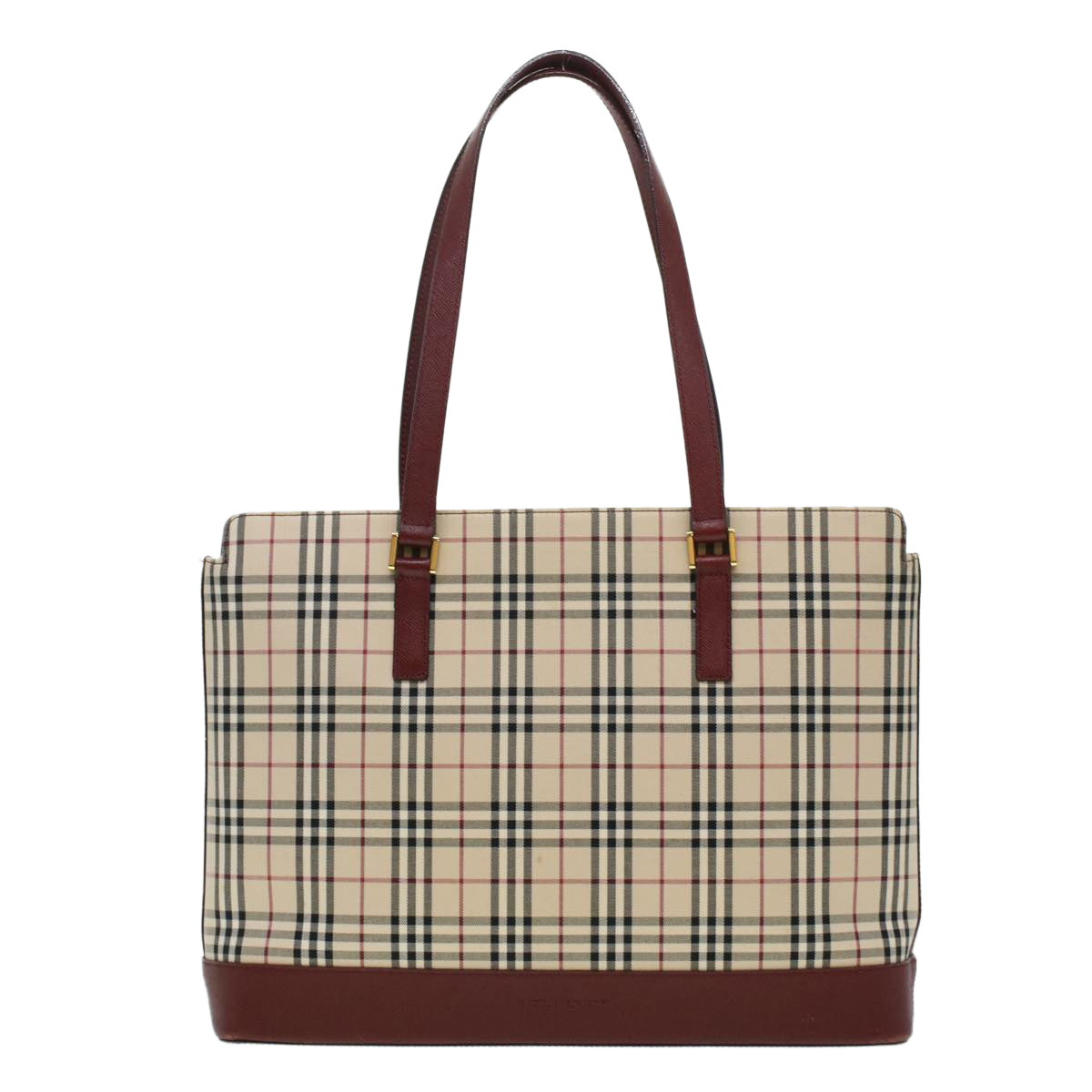 BURBERRY Nova Check Tote Bag Nylon Leather Beige Red Auth 43107