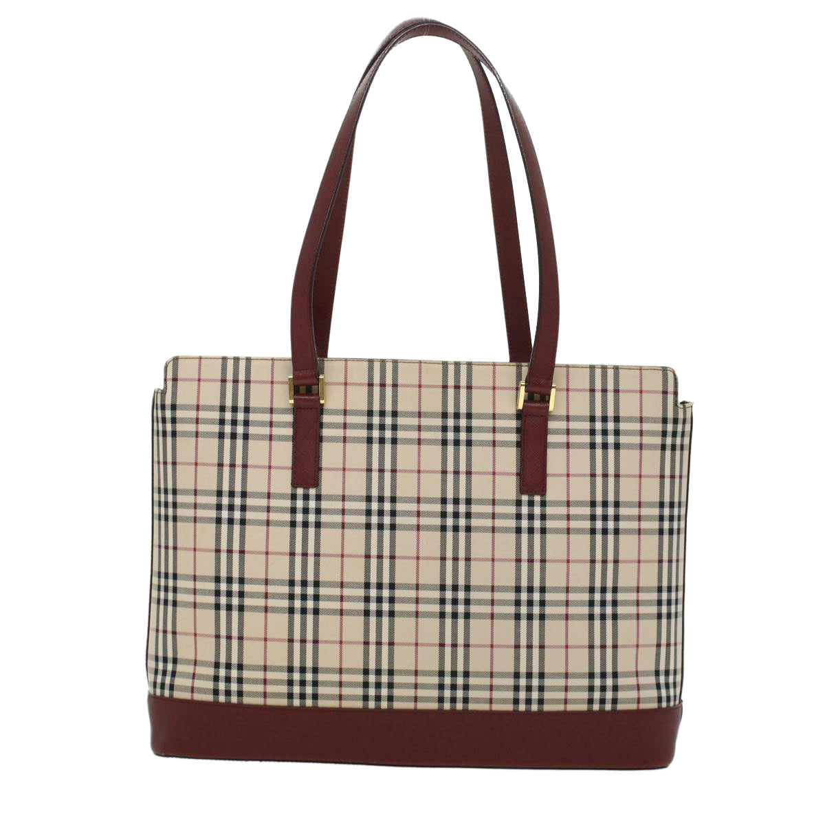 BURBERRY Nova Check Tote Bag Nylon Leather Beige Red Auth 43107